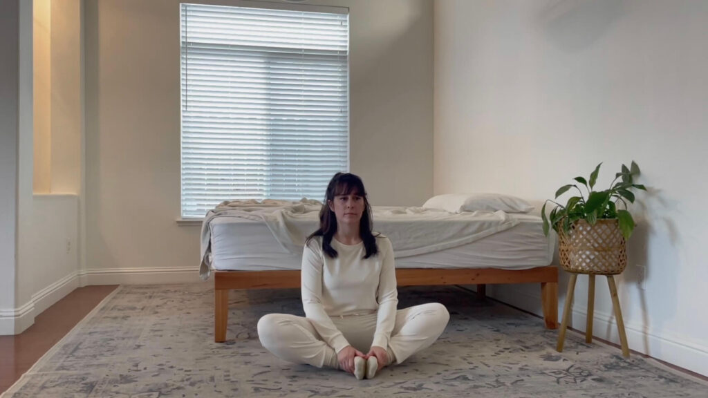 Tiffany Belanger of Cosleepy does the Butterfly stretch to relieve bedsharing pain