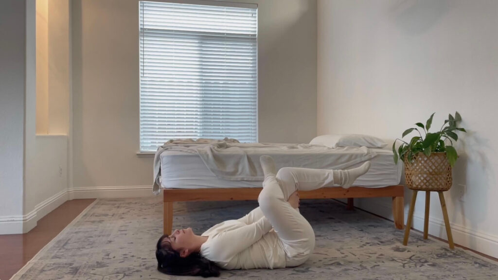 Tiffany Belanger of Cosleepy does the Figure-4 stretch to relieve bedsharing pain